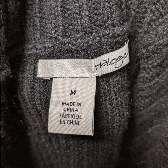 HALOGEN Merino Wool Cashmere Minimalist Ribbed Tunic Turtleneck Sweater M - Picture 5 of 8